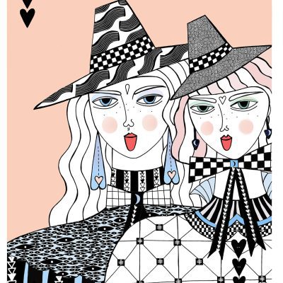 Sisters illustrated art print featuring two witchy figures